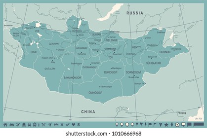 Mongolia Map - Vintage High Detailed Vector Illustration