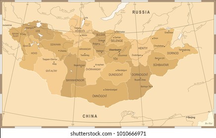 Mongolia Map - Vintage High Detailed Vector Illustration