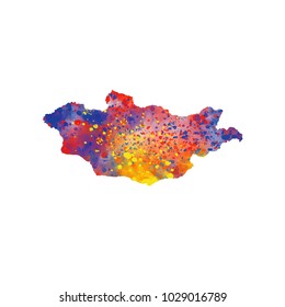 Mongolia map water colors Design of flag colors vector Illustration