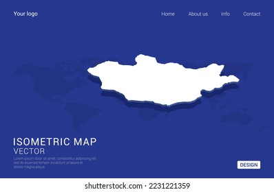 Mongolia map white on dark blue background 3d isometric vector illustration.