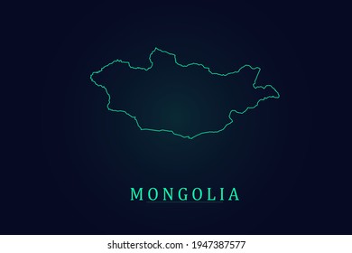Mongolia Map - World Map International vector template with thin green outline or outline graphic sketch style and green color isolated on dark background - Vector illustration eps 10