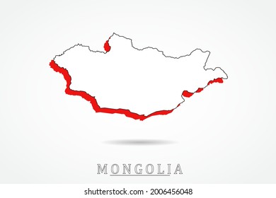 Mapa de Mongolia - Mapa Mundial Plantilla vectorial internacional con estilo de dibujo gráfico rojo y contorno aislado en fondo blanco - Ilustración vectorial eps 10