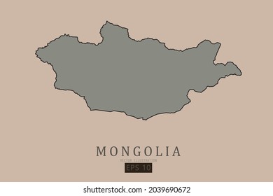 Mapa de Mongolia - Mapa Mundial Plantilla vectorial internacional con estilo clásico antiguo y color gris en el mapa aislado en fondo marrón - Ilustración vectorial eps 10