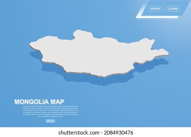 Mongolia Map - World map International vector template with isometric style including shadow, white color on blue background for design, website, infographic - Vector illustration eps 10