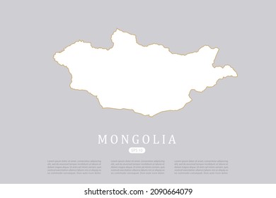 Mongolia Map - World Map International vector template with white color and thin gold outline graphic sketch style isolated on grey background for design - Vector illustration eps 10