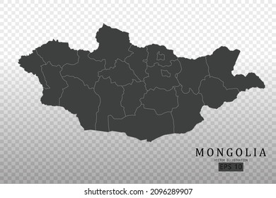 Mapa de Mongolia - Mapa Mundial Plantilla vectorial internacional con Alto detalle incluyendo color de contorno negro y gris aislado en fondo transparente - Ilustración vectorial eps 10