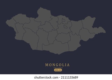 Mapa de Mongolia - Mapa Mundial Plantilla vectorial internacional con Alto detalle incluyendo color de contorno gris y negro aislado en fondo negro - Ilustración vectorial eps 10