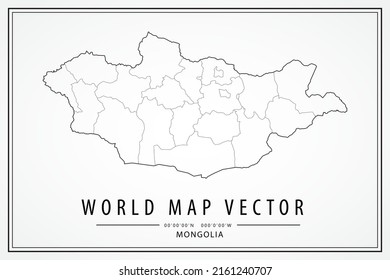 Mapa de Mongolia - Mapa Mundial Plantilla vectorial internacional con alto detalle delgado línea negra y contorno estilo de esbozo gráfico aislado en fondo blanco - Ilustración vectorial eps 10