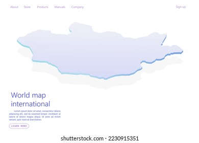 Mapa de Mongolia - Mapa mundial de la plantilla vectorial internacional con estilo isométrico que incluye sombra, color púrpura y azul aislado en fondo blanco para el diseño, sitio web - Ilustración vectorial eps 10