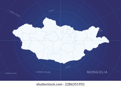 Mapa de Mongolia - Mapa Mundial de la plantilla vectorial internacional con alto color blanco y detallado, incluida la línea circular sobre fondo azul para el diseño, infografía, sitio web - Ilustración vectorial eps 10