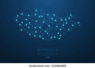 Mongolia Map - World map vector template with Abstract futuristic circuit board Illustration or High-tech technology mash line and point scales on dark background - Vector illustration ep 10