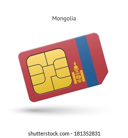 Mongolia mobile phone sim card with flag. Vector illustration.