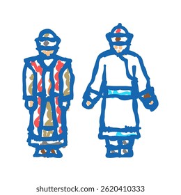 mongólia nacionais roupas doodle ícone esboço vetor. mongólia nacional roupas sinal. símbolo isolado ilustração