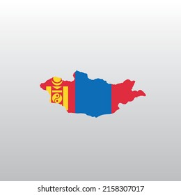Mongolia national flag in country map silhouette