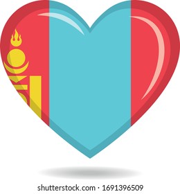 Mongolia national flag in heart shape vector illustration