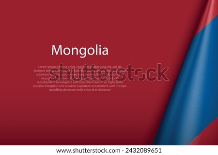 Mongolia national flag isolated on dark background with copyspace