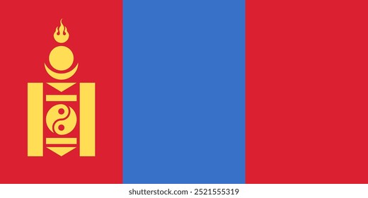 Bandera nacional de Mongolia - Ilustración vectorial oficial de la bandera nacional de Mongolia. Ideal para proyectos que celebran la cultura, el patrimonio y el orgullo nacional de Mongolia