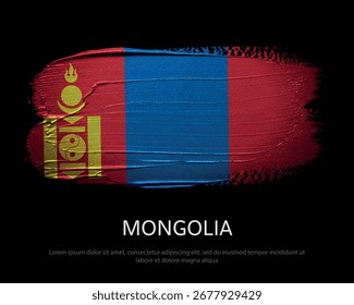 Banderas nacionales de Mongolia sobre fondo oscuro en ilustraciones de estilo grunge