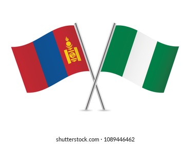 Mongolia and Nigeria flags. Vector illustration.