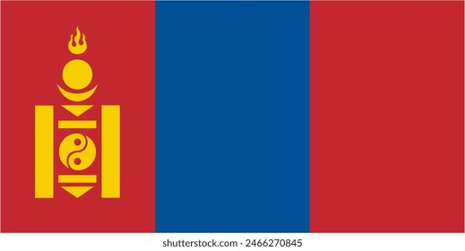 Vector oficial de la bandera de Mongolia con tamaño y proporción estándar. Emblema de la bandera nacional con tamaño y colores precisos.