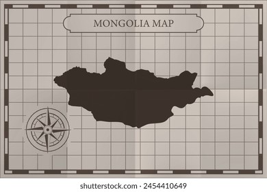 Mongolia old classic country map. Vintage antique map paper style.
