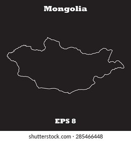 Mongolia outline map, stroke. Name of country. Line style. Vector EPS8
