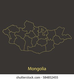 Mongolia outline,stroke of map with administrative division. Vector illustration
