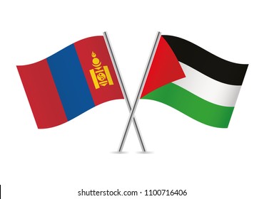 Mongolia and Palestine flags. Vector illustration.