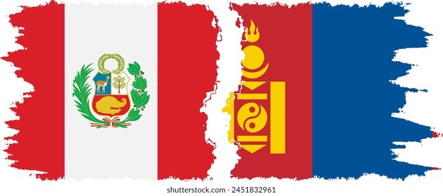 Mongolei und Peru Grunge Flaggen Verbindung, Vektorgrafik
