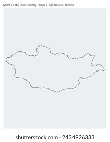 Mongolia plain country map. High Details. Outline style. Shape of Mongolia. Vector illustration.