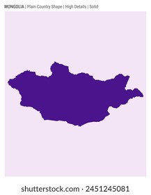 Mongolia plain country map. High Details. Solid style. Shape of Mongolia. Vector illustration.