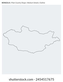 Mongolia plain country map. Medium Details. Outline style. Shape of Mongolia. Vector illustration.