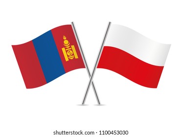 Mongolia and Poland flags. Vector illustration.