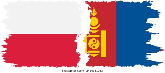Mongolia and Poland grunge flags connection, vector