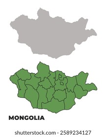 Mongolia political regions green outline map set