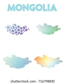 Mongolia polygonal map. Mosaic style maps collection. Bright abstract tessellation, geometric, low poly, modern design. Mongolia polygonal maps for infographics or presentations.