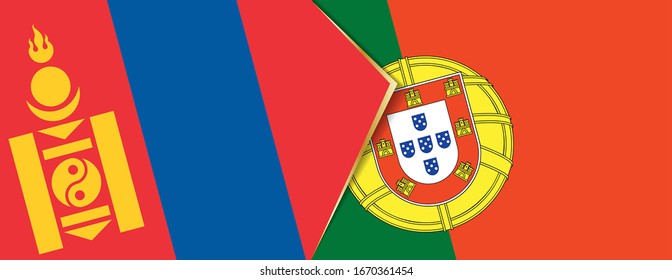 Mongolia and Portugal flags, two vector flags symbol of relationship or confrontation.