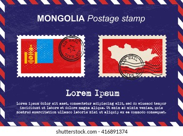 Mongolia postage stamp, postage stamp, vintage stamp, air mail envelope.