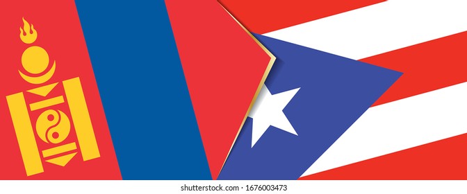 Mongolia and Puerto Rico flags, two vector flags symbol of relationship or confrontation.