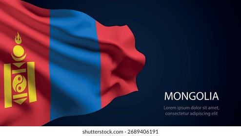 Bandera realista de Mongolia ondeando con textura de seda suave e iluminación dramática