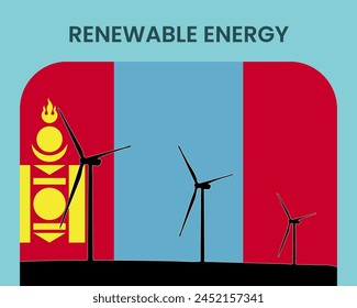 Mongolia renewable energy, environmental and ecological energy idea, wind turbine with Mongolia flag, electrical industry, alternative solar power