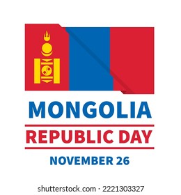 Afiche de tipografía del Día de la República de Mongolia. Fiesta nacional el 26 de noviembre. Plantilla vectorial para banner, volante, tarjeta de saludo, postal, etc.