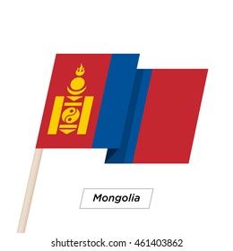 Mongolia Ribbon Waving Flag Isolated on White. Vector Illustration. Mongolia Flag with Sharp Corners
