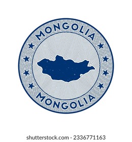 Mongolia round badge vector. Country round stamp with shape of Mongolia, isolines and circular country name. Astonishing emblem. Artistic vector illustration.