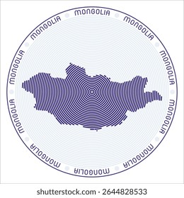 Mongolia round logo design. Country shape built of rings. Mongolia text around the country. Vector illustration.