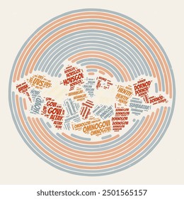 Cartel de la Ronda de Mongolia. Imagen de estilo tipográfico de Country. Regiones de nubes de palabras de Mongolia. Diseño de Imagen de Antiguas con textura de rasguño.