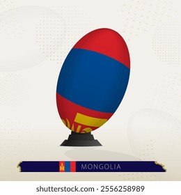 Mongolia Rugby Ball on Rugby Kicking Tees with Modern Design. Illustration perfect for sports, national pride, and rugby-related projects.