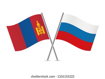 Mongolia and Russia flags. Vector illustration.
