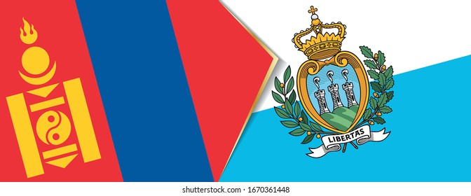 Mongolia and San Marino flags, two vector flags symbol of relationship or confrontation.