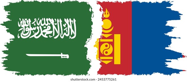 Mongolia y Arabia Saudita grunge banderas conexión, Vector